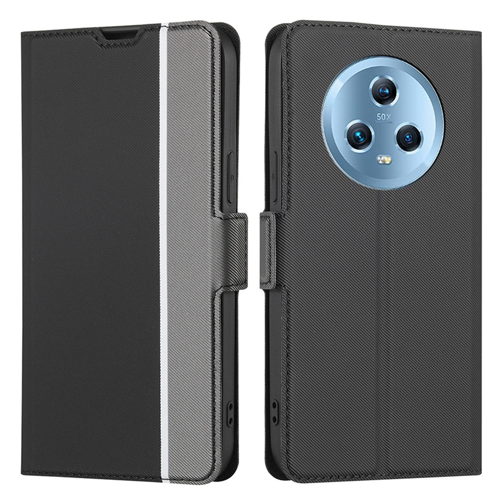 For Honor Magic5 Smartphone Cover Twill Texture Magnetic Closure Stand PU Leather Phone Case