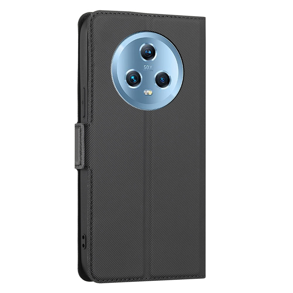 For Honor Magic5 Smartphone Cover Twill Texture Magnetic Closure Stand PU Leather Phone Case