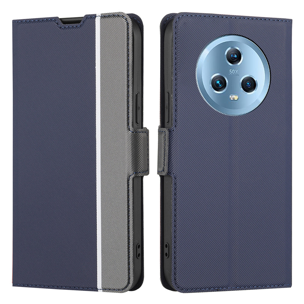 For Honor Magic5 Smartphone Cover Twill Texture Magnetic Closure Stand PU Leather Phone Case