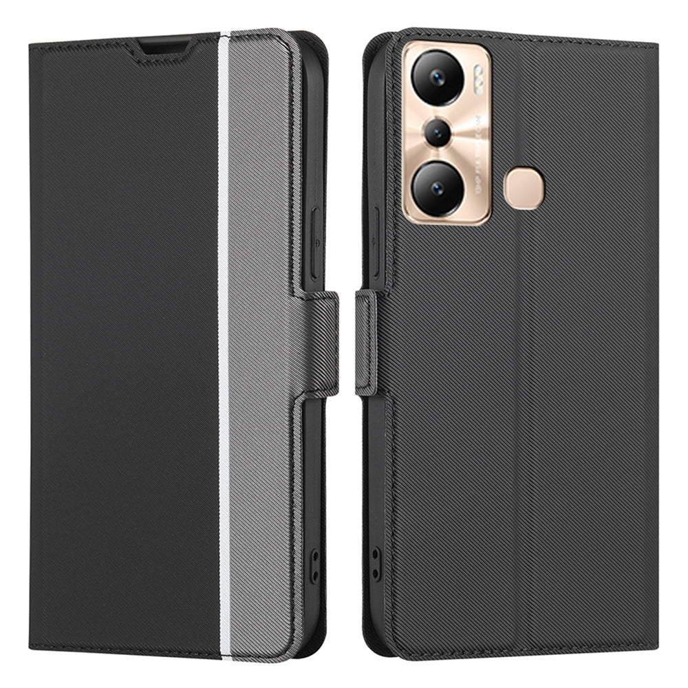 For Infinix Hot 20i 4G Anti-Scratch Card Holder Stand PU Leather Case Slim-fit Twill Texture Phone Cover