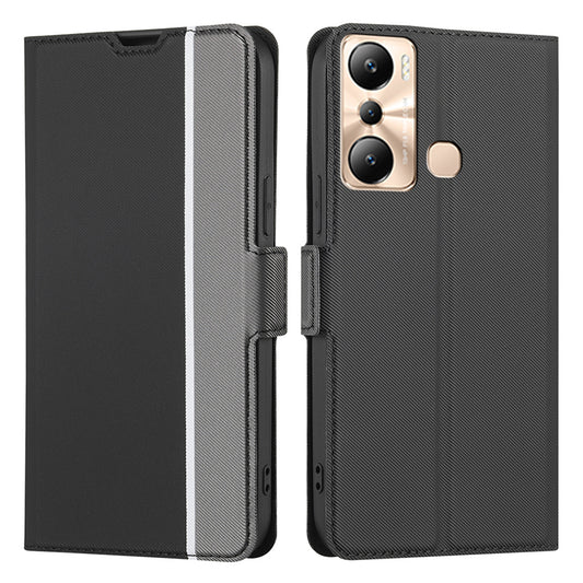 For Infinix Hot 20i 4G Anti-Scratch Card Holder Stand PU Leather Case Slim-fit Twill Texture Phone Cover