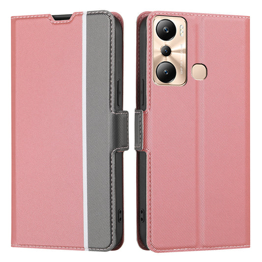 For Infinix Hot 20i 4G Anti-Scratch Card Holder Stand PU Leather Case Slim-fit Twill Texture Phone Cover