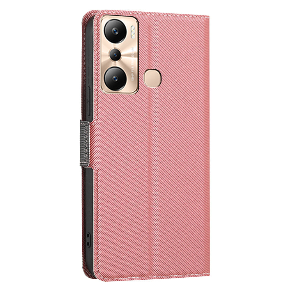 For Infinix Hot 20i 4G Anti-Scratch Card Holder Stand PU Leather Case Slim-fit Twill Texture Phone Cover