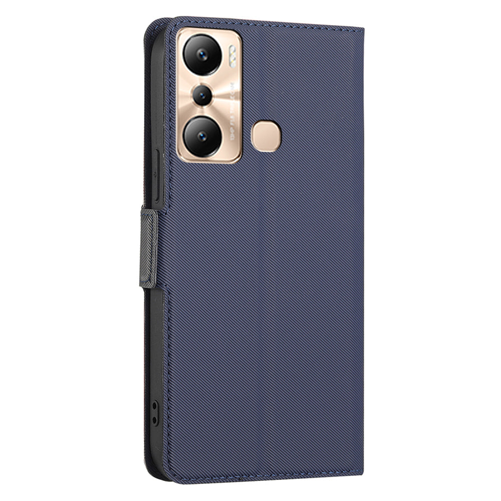 For Infinix Hot 20i 4G Anti-Scratch Card Holder Stand PU Leather Case Slim-fit Twill Texture Phone Cover