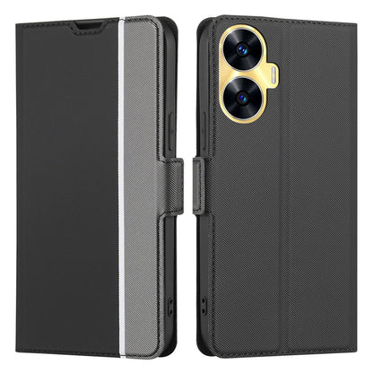 For Realme C55 Card Slot Twill Texture Phone Cover Stand Anti-Scratch TPU+PU Leather Case
