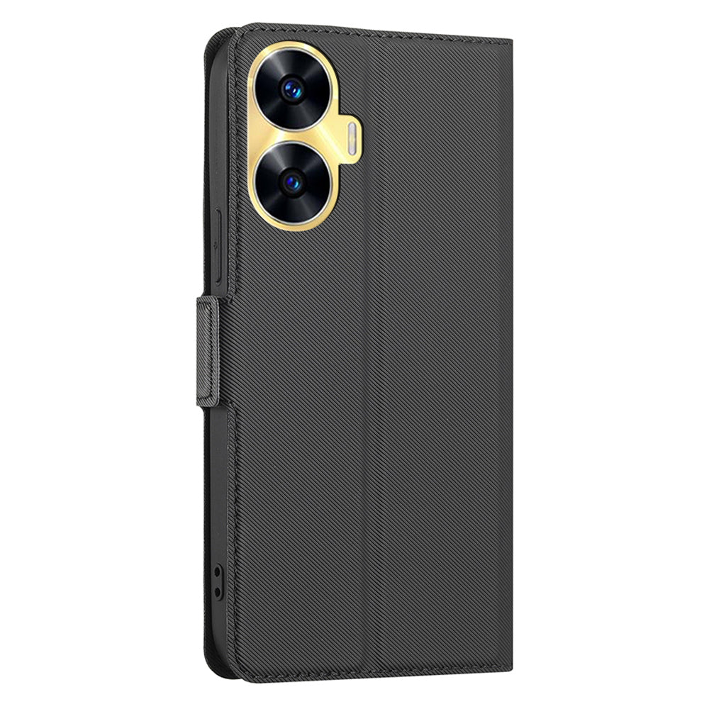 For Realme C55 Card Slot Twill Texture Phone Cover Stand Anti-Scratch TPU+PU Leather Case