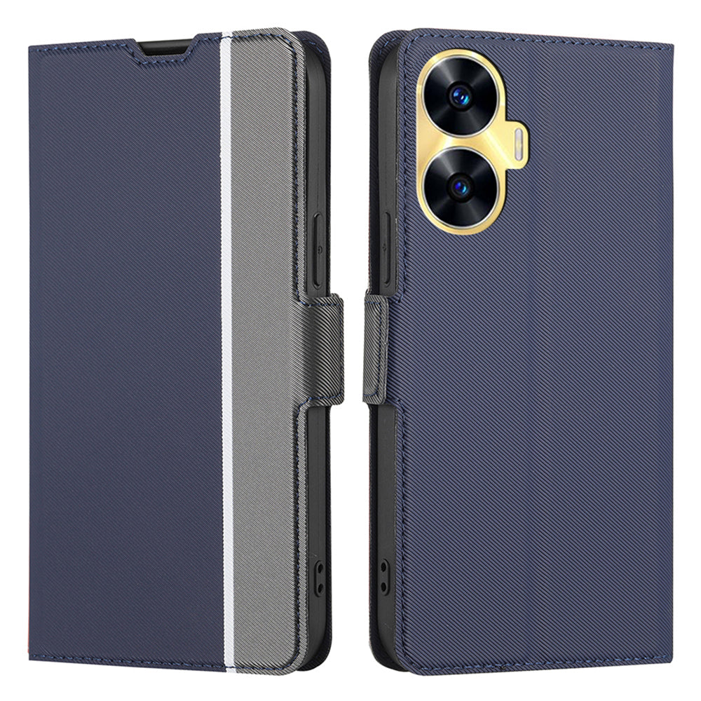 For Realme C55 Card Slot Twill Texture Phone Cover Stand Anti-Scratch TPU+PU Leather Case