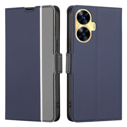 For Realme C55 Card Slot Twill Texture Phone Cover Stand Anti-Scratch TPU+PU Leather Case