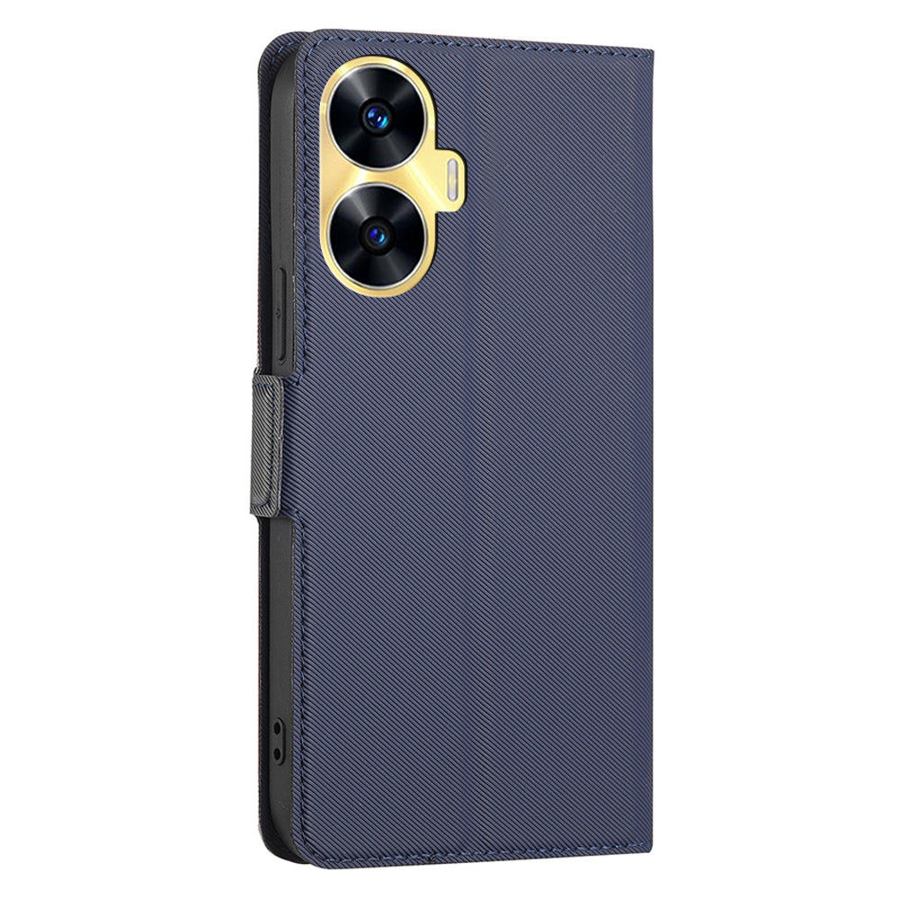 For Realme C55 Card Slot Twill Texture Phone Cover Stand Anti-Scratch TPU+PU Leather Case
