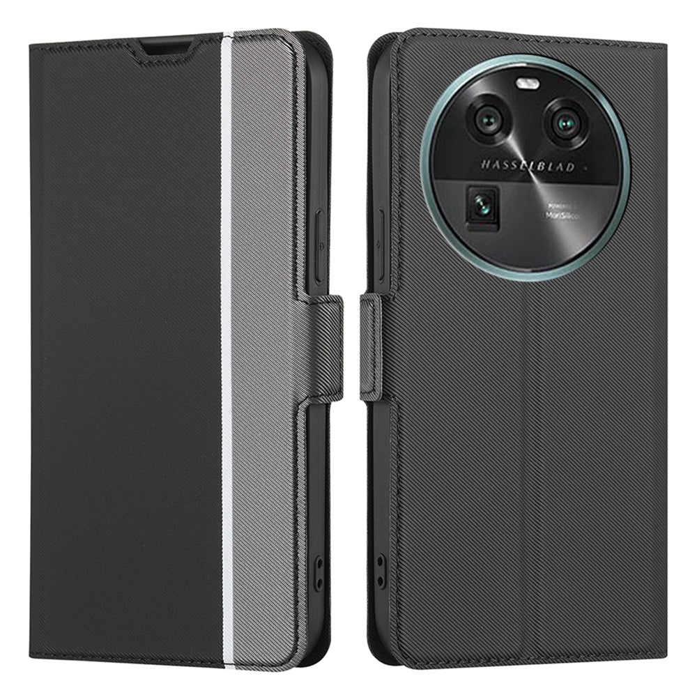 For Oppo Find X6 Card Holder Stand Shockproof PU Leather Case Twill Texture Phone Cover