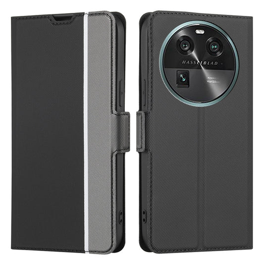 For Oppo Find X6 Card Holder Stand Shockproof PU Leather Case Twill Texture Phone Cover