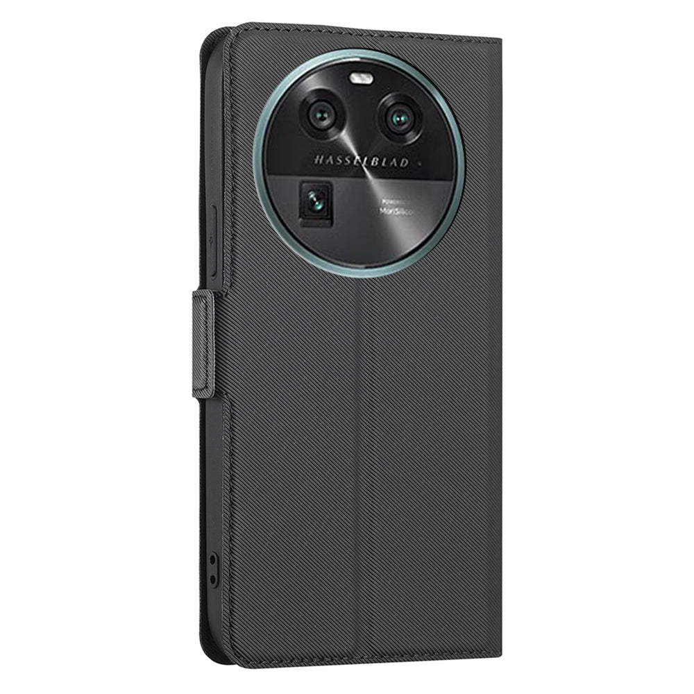 For Oppo Find X6 Card Holder Stand Shockproof PU Leather Case Twill Texture Phone Cover