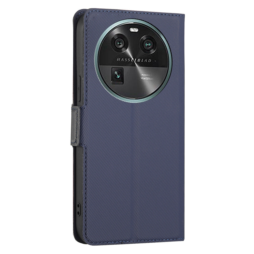 For Oppo Find X6 Card Holder Stand Shockproof PU Leather Case Twill Texture Phone Cover