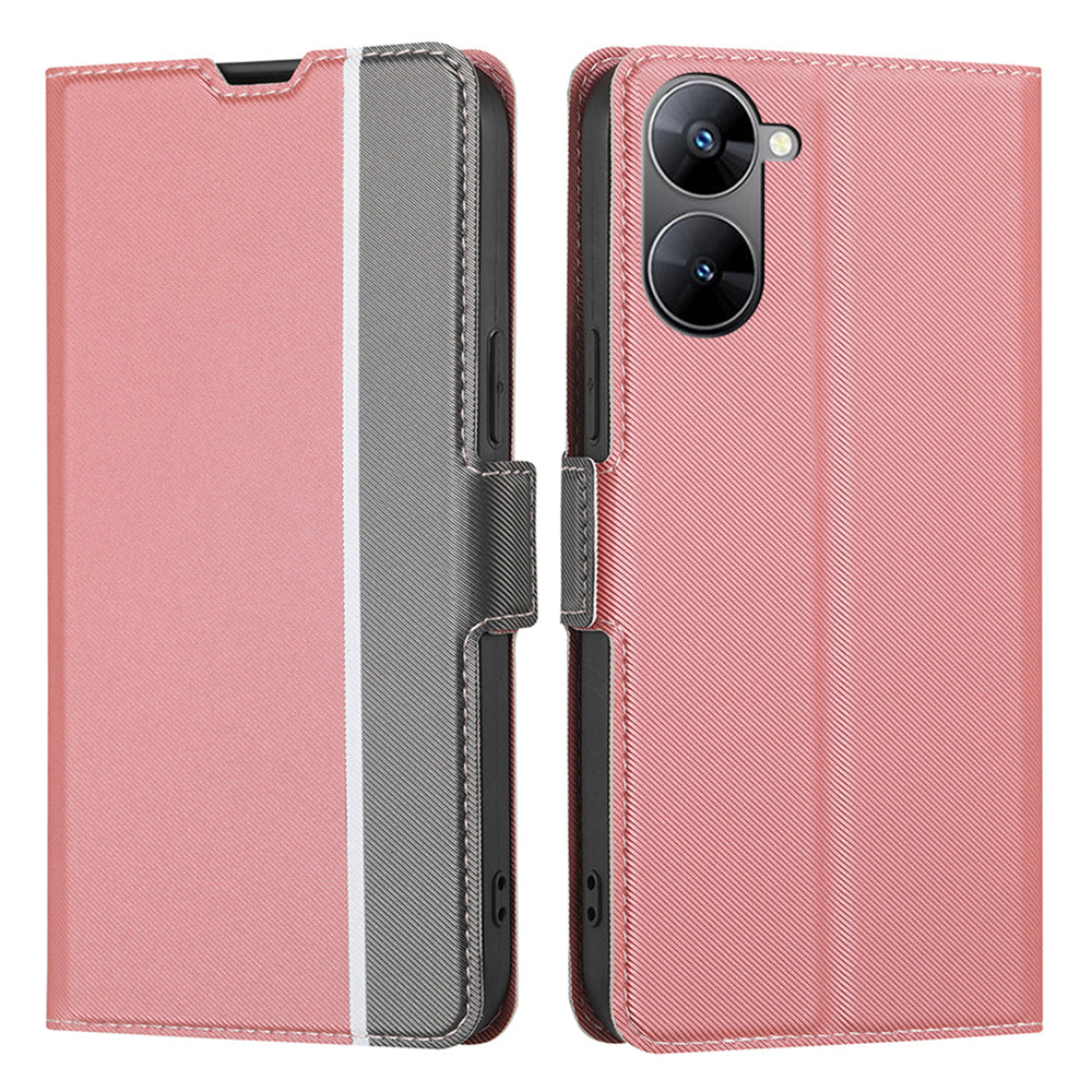 For Realme V30t / V30 5G Card Holder Stand Dustproof Leather Case Twill Texture Phone Cover
