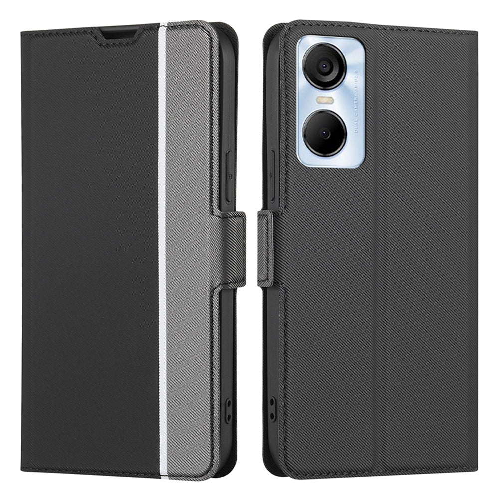 Twill Texture Phone Case for Tecno Pop 6 Pro 4G , Card Holder Stand TPU+PU Leather Cover Shell
