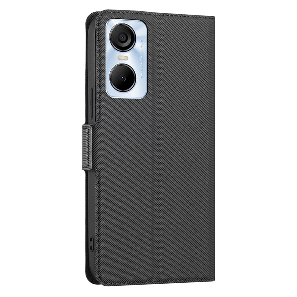 Twill Texture Phone Case for Tecno Pop 6 Pro 4G , Card Holder Stand TPU+PU Leather Cover Shell