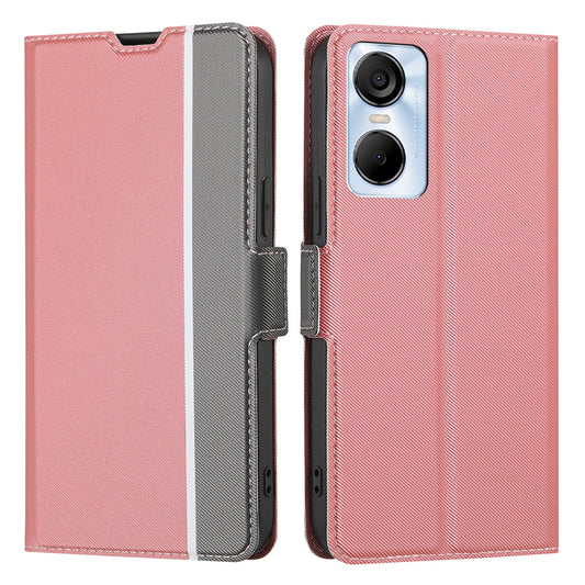 Twill Texture Phone Case for Tecno Pop 6 Pro 4G , Card Holder Stand TPU+PU Leather Cover Shell