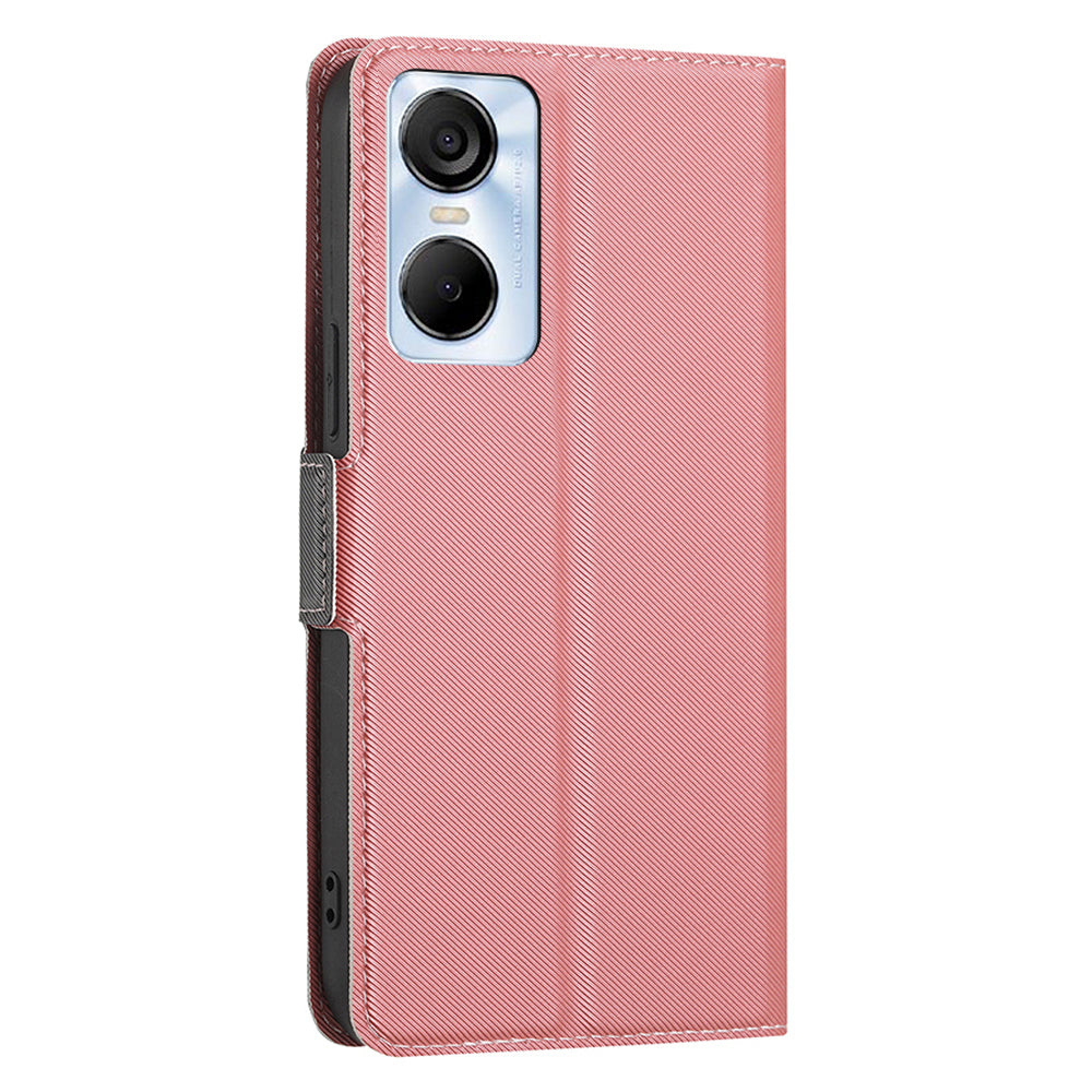 Twill Texture Phone Case for Tecno Pop 6 Pro 4G , Card Holder Stand TPU+PU Leather Cover Shell