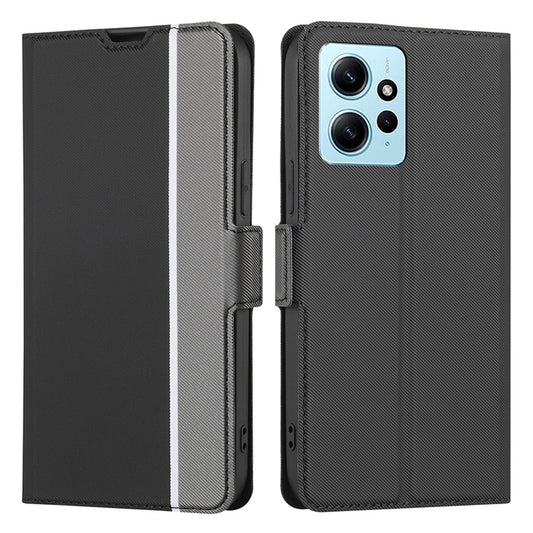 For Xiaomi Redmi Note 12 4G Anti-Scratch Stand PU Leather Case Twill Texture Phone Cover with Card Slot