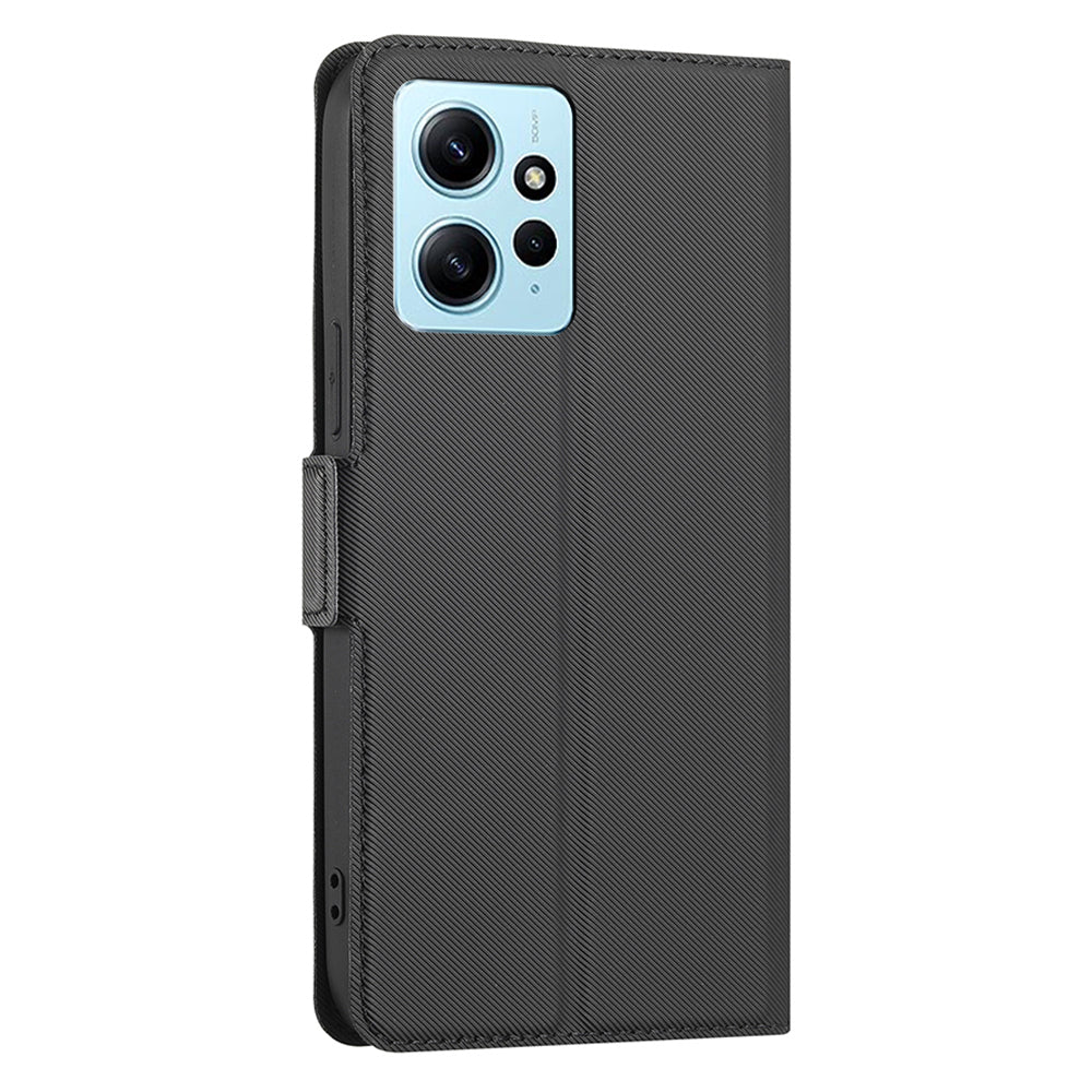 For Xiaomi Redmi Note 12 4G Anti-Scratch Stand PU Leather Case Twill Texture Phone Cover with Card Slot