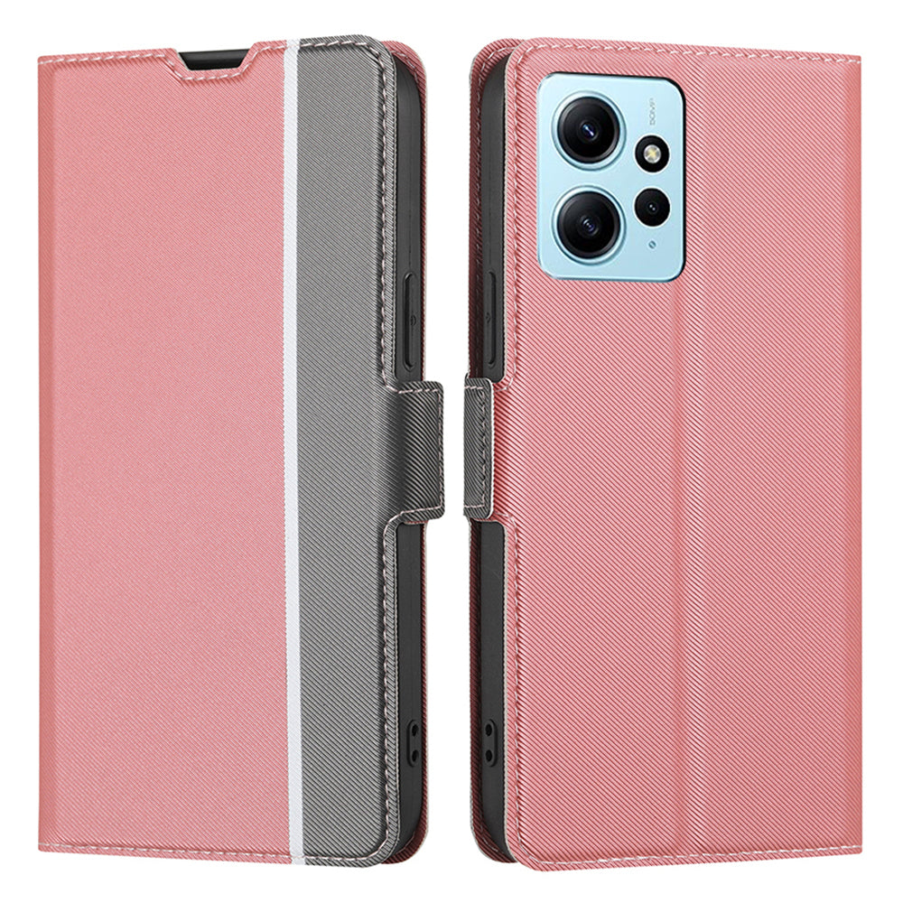For Xiaomi Redmi Note 12 4G Anti-Scratch Stand PU Leather Case Twill Texture Phone Cover with Card Slot
