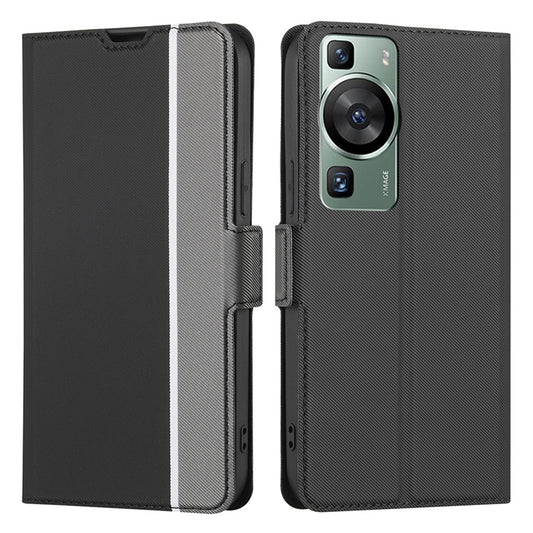 For Huawei P60 Pro / P60 Card Holder Stand Twill Texture Phone Cover TPU+PU Leather Case