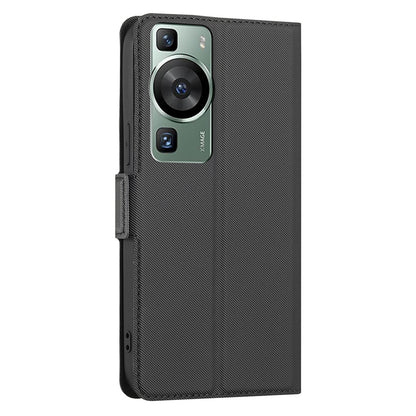 For Huawei P60 Pro / P60 Card Holder Stand Twill Texture Phone Cover TPU+PU Leather Case