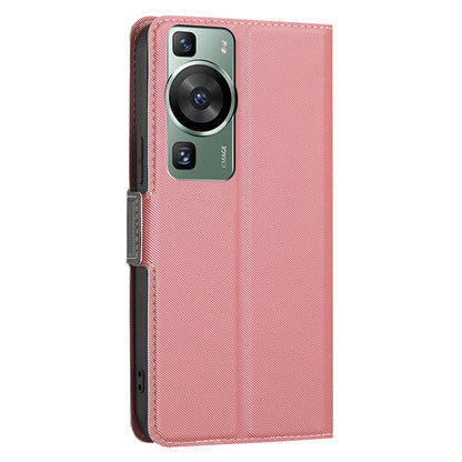 For Huawei P60 Pro / P60 Card Holder Stand Twill Texture Phone Cover TPU+PU Leather Case