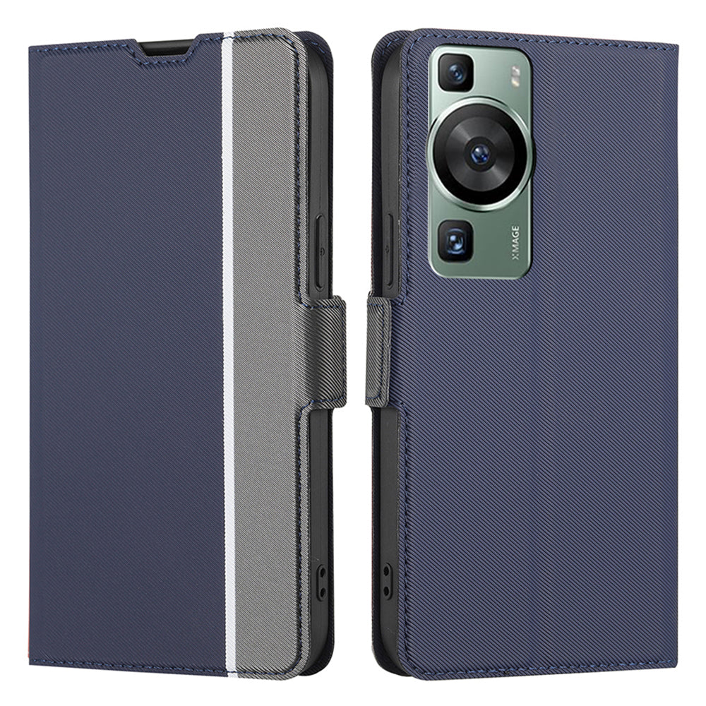 For Huawei P60 Pro / P60 Card Holder Stand Twill Texture Phone Cover TPU+PU Leather Case