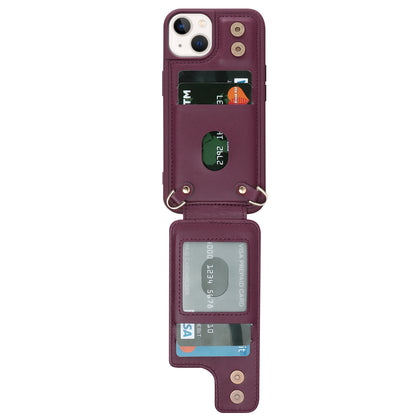 For iPhone 14 / 13 6.1 inch Wristband Kickstand Back Cover Card Holder PU Leather Coated TPU Phone Case