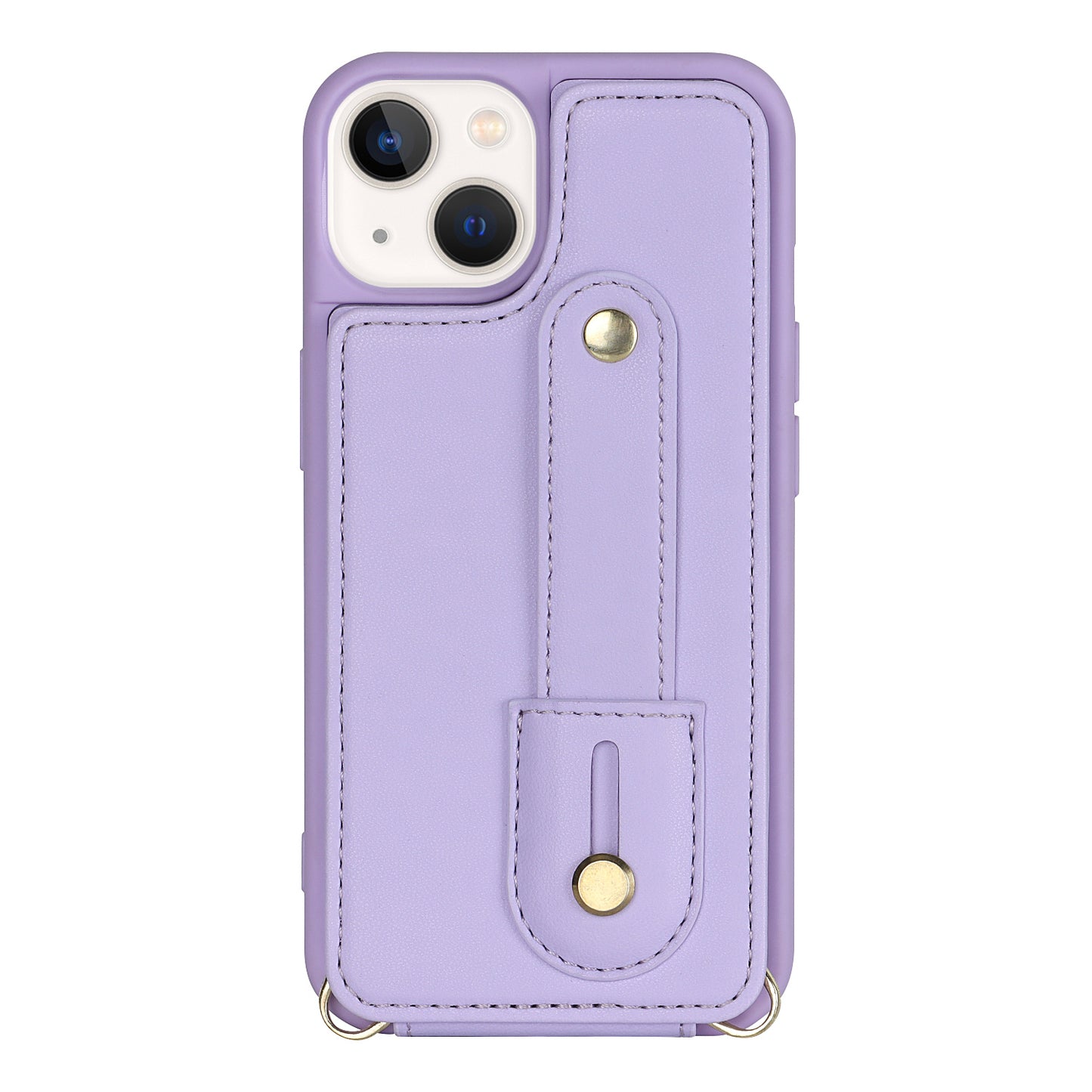 For iPhone 14 / 13 6.1 inch Wristband Kickstand Back Cover Card Holder PU Leather Coated TPU Phone Case