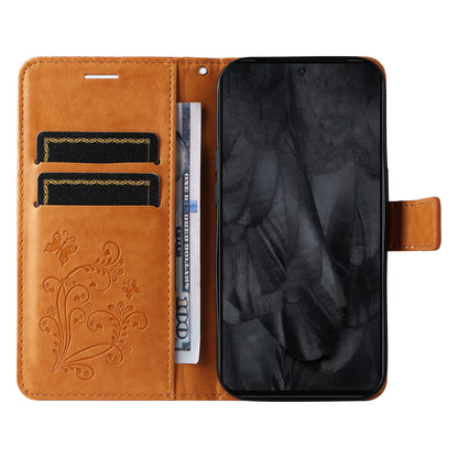 KT Imprinting Flower Series-2 For Google Pixel 8 Pro PU Leather Wallet Case Butterfly Flower Imprinted Stand Phone Cover