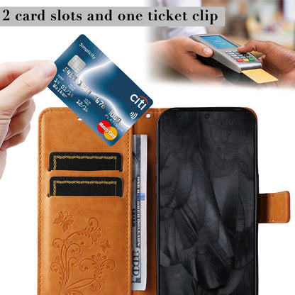 KT Imprinting Flower Series-2 For Google Pixel 8 Pro PU Leather Wallet Case Butterfly Flower Imprinted Stand Phone Cover