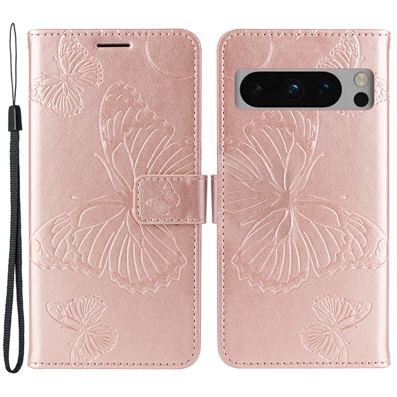 KT Imprinting Flower Series-2 For Google Pixel 8 Pro PU Leather Wallet Case Butterfly Flower Imprinted Stand Phone Cover