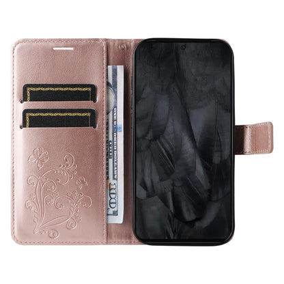KT Imprinting Flower Series-2 For Google Pixel 8 Pro PU Leather Wallet Case Butterfly Flower Imprinted Stand Phone Cover
