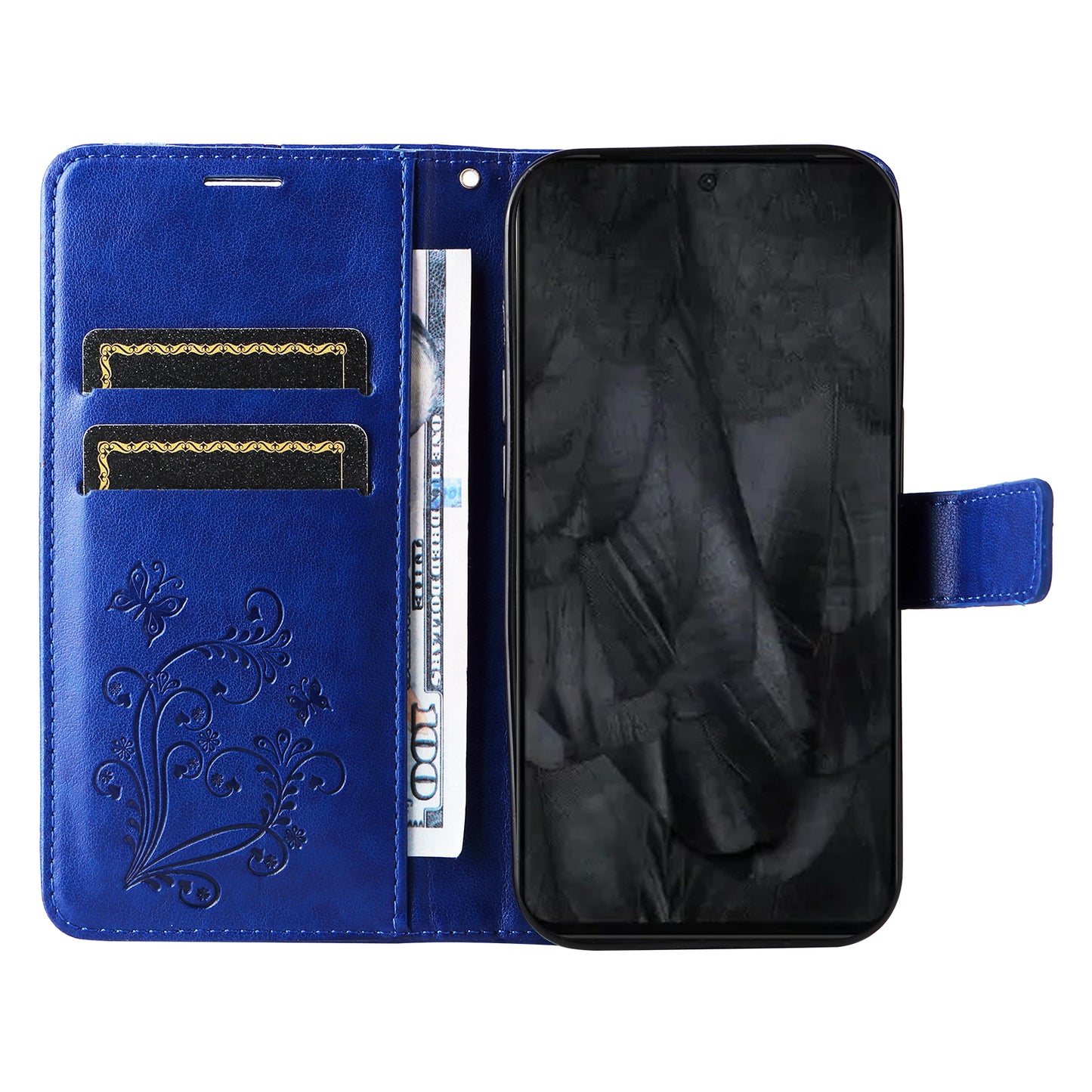 KT Imprinting Flower Series-2 For Google Pixel 8 Pro PU Leather Wallet Case Butterfly Flower Imprinted Stand Phone Cover