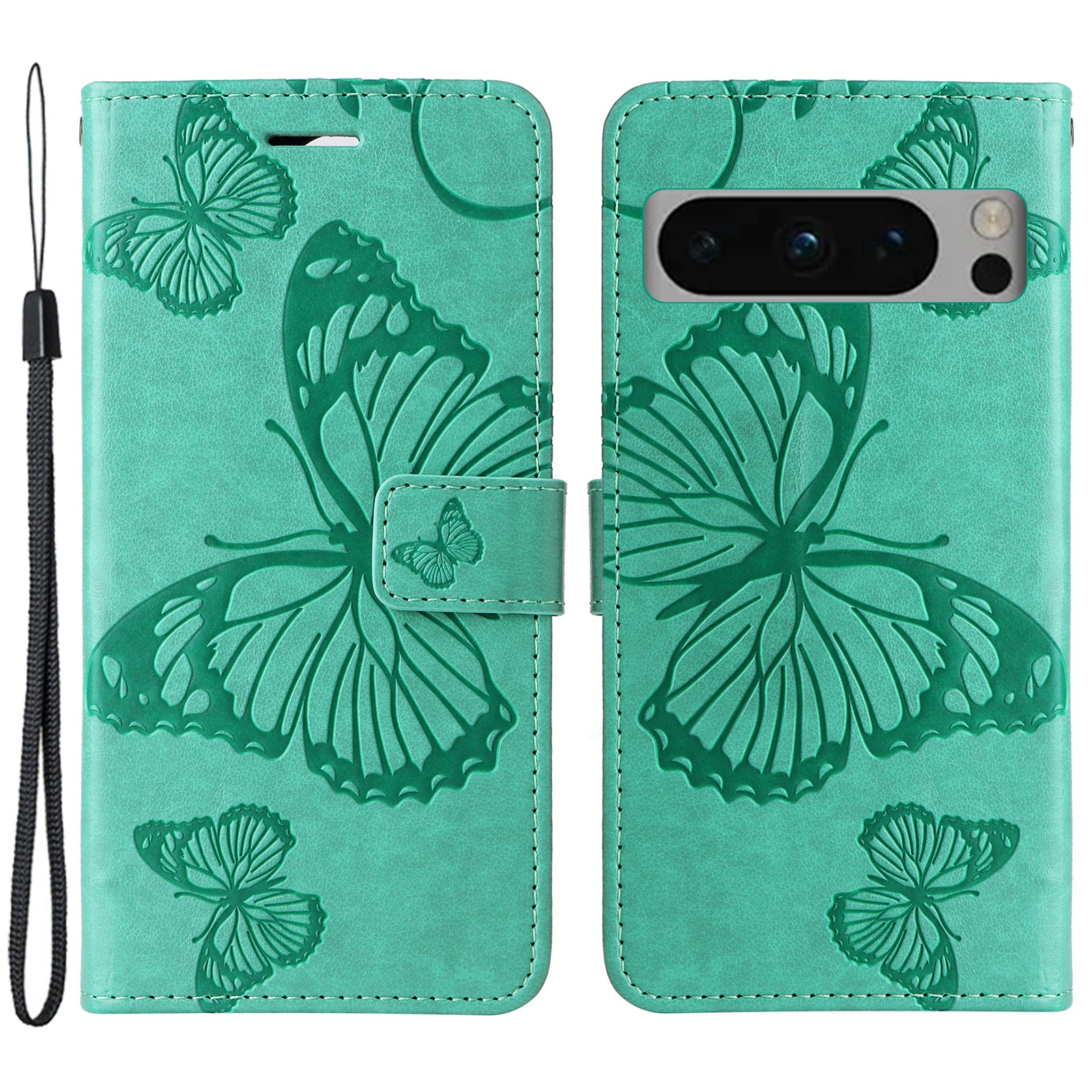 KT Imprinting Flower Series-2 For Google Pixel 8 Pro PU Leather Wallet Case Butterfly Flower Imprinted Stand Phone Cover