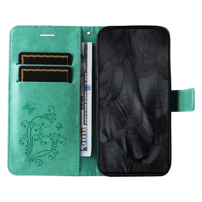 KT Imprinting Flower Series-2 For Google Pixel 8 Pro PU Leather Wallet Case Butterfly Flower Imprinted Stand Phone Cover