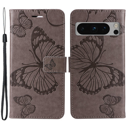 KT Imprinting Flower Series-2 For Google Pixel 8 Pro PU Leather Wallet Case Butterfly Flower Imprinted Stand Phone Cover