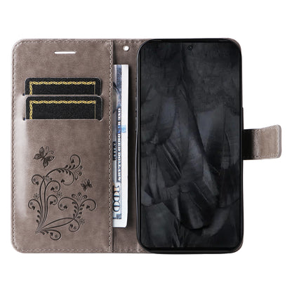KT Imprinting Flower Series-2 For Google Pixel 8 Pro PU Leather Wallet Case Butterfly Flower Imprinted Stand Phone Cover