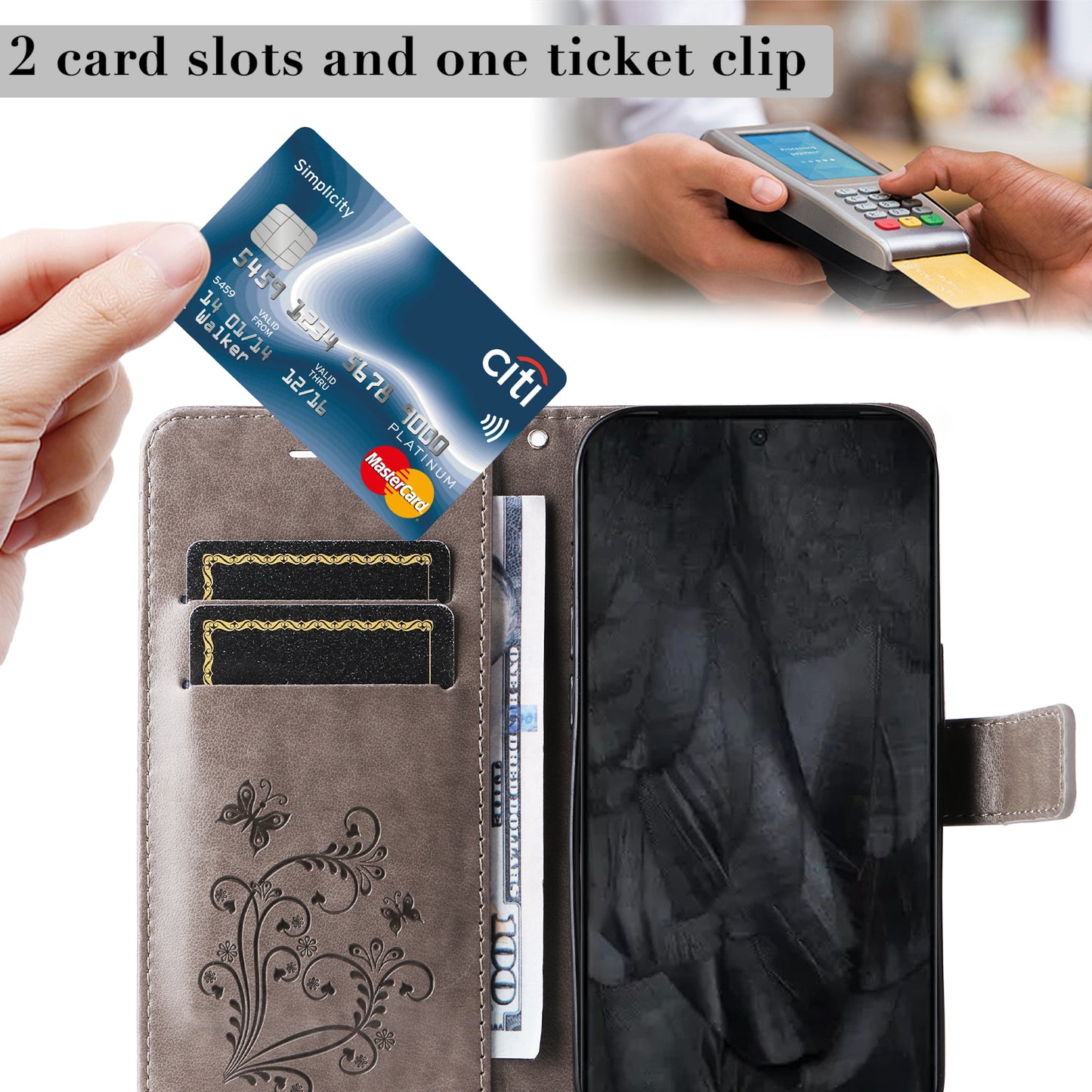 KT Imprinting Flower Series-2 For Google Pixel 8 Pro PU Leather Wallet Case Butterfly Flower Imprinted Stand Phone Cover