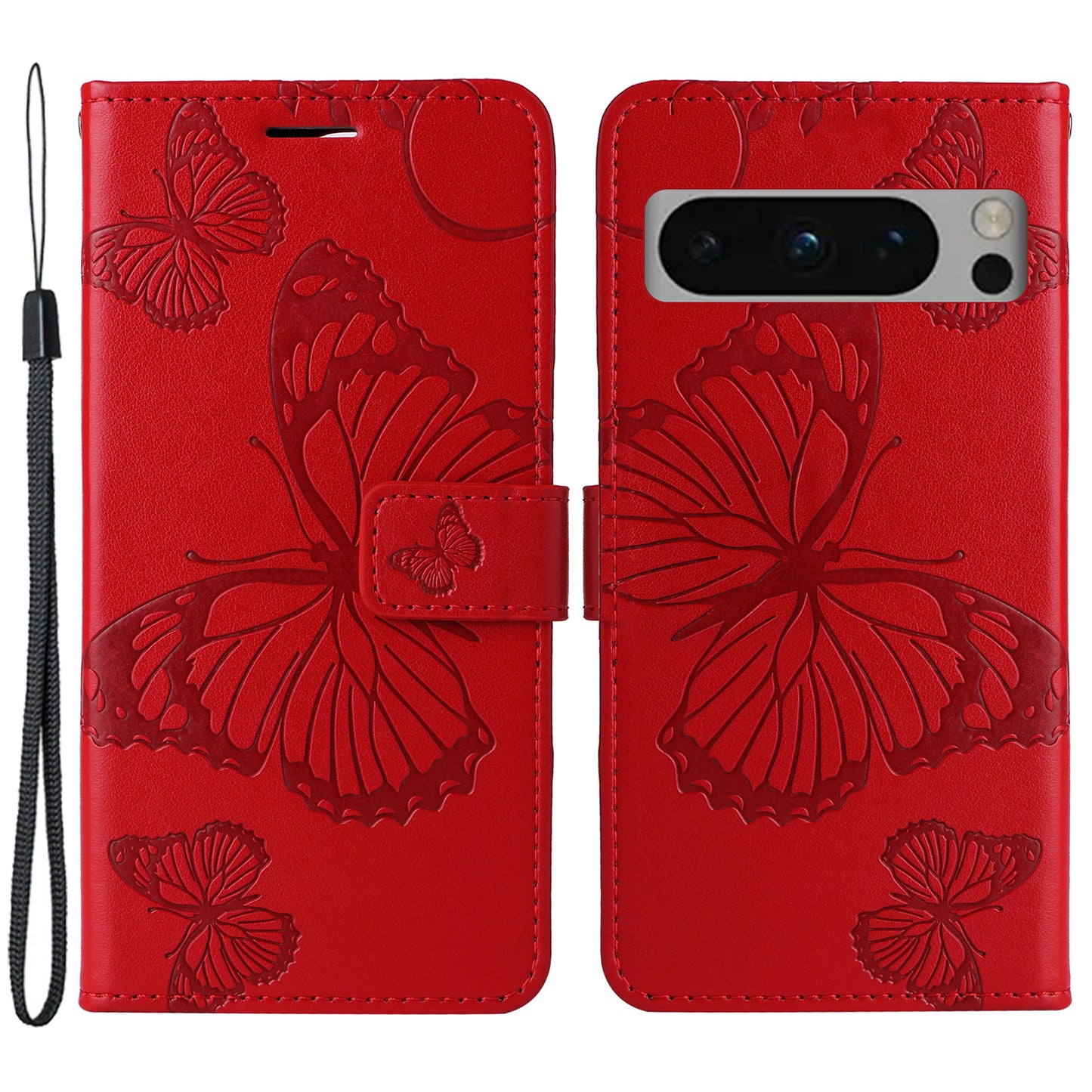 KT Imprinting Flower Series-2 For Google Pixel 8 Pro PU Leather Wallet Case Butterfly Flower Imprinted Stand Phone Cover