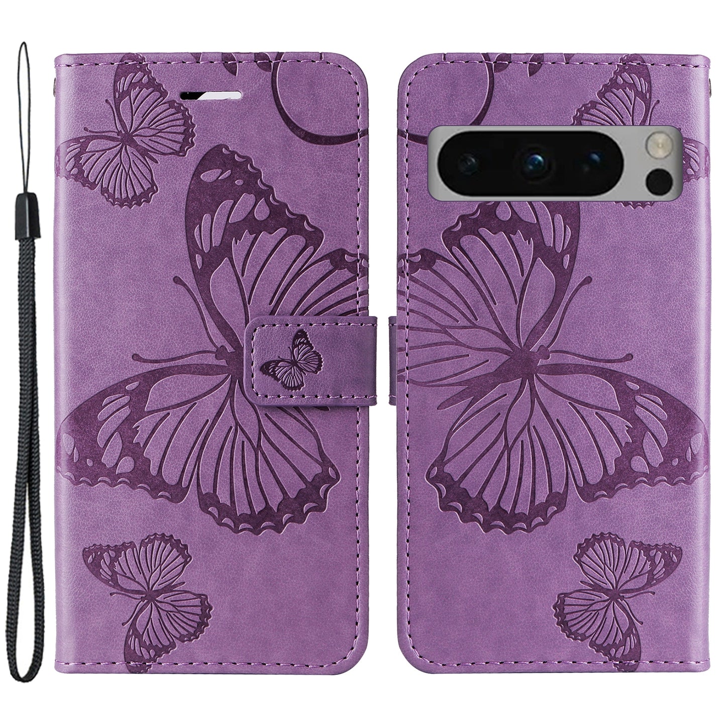 KT Imprinting Flower Series-2 For Google Pixel 8 Pro PU Leather Wallet Case Butterfly Flower Imprinted Stand Phone Cover