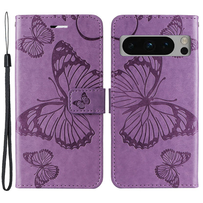 KT Imprinting Flower Series-2 For Google Pixel 8 Pro PU Leather Wallet Case Butterfly Flower Imprinted Stand Phone Cover