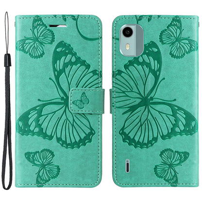 KT Imprinting Flower Series-2 Leather Phone Case for Nokia C12 4G / C12 Plus / C12 Pro , Stand Wallet Butterfly Flower Imprinted Cover