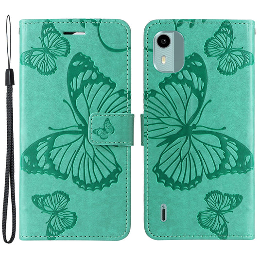 KT Imprinting Flower Series-2 Leather Phone Case for Nokia C12 4G / C12 Plus / C12 Pro , Stand Wallet Butterfly Flower Imprinted Cover