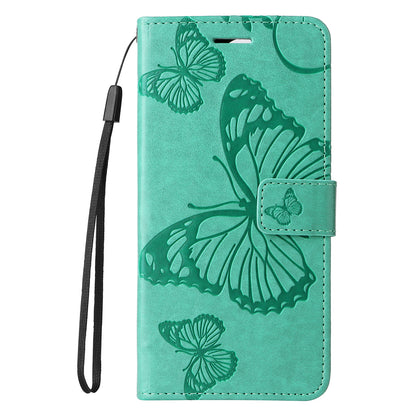 KT Imprinting Flower Series-2 Leather Phone Case for Nokia C12 4G / C12 Plus / C12 Pro , Stand Wallet Butterfly Flower Imprinted Cover