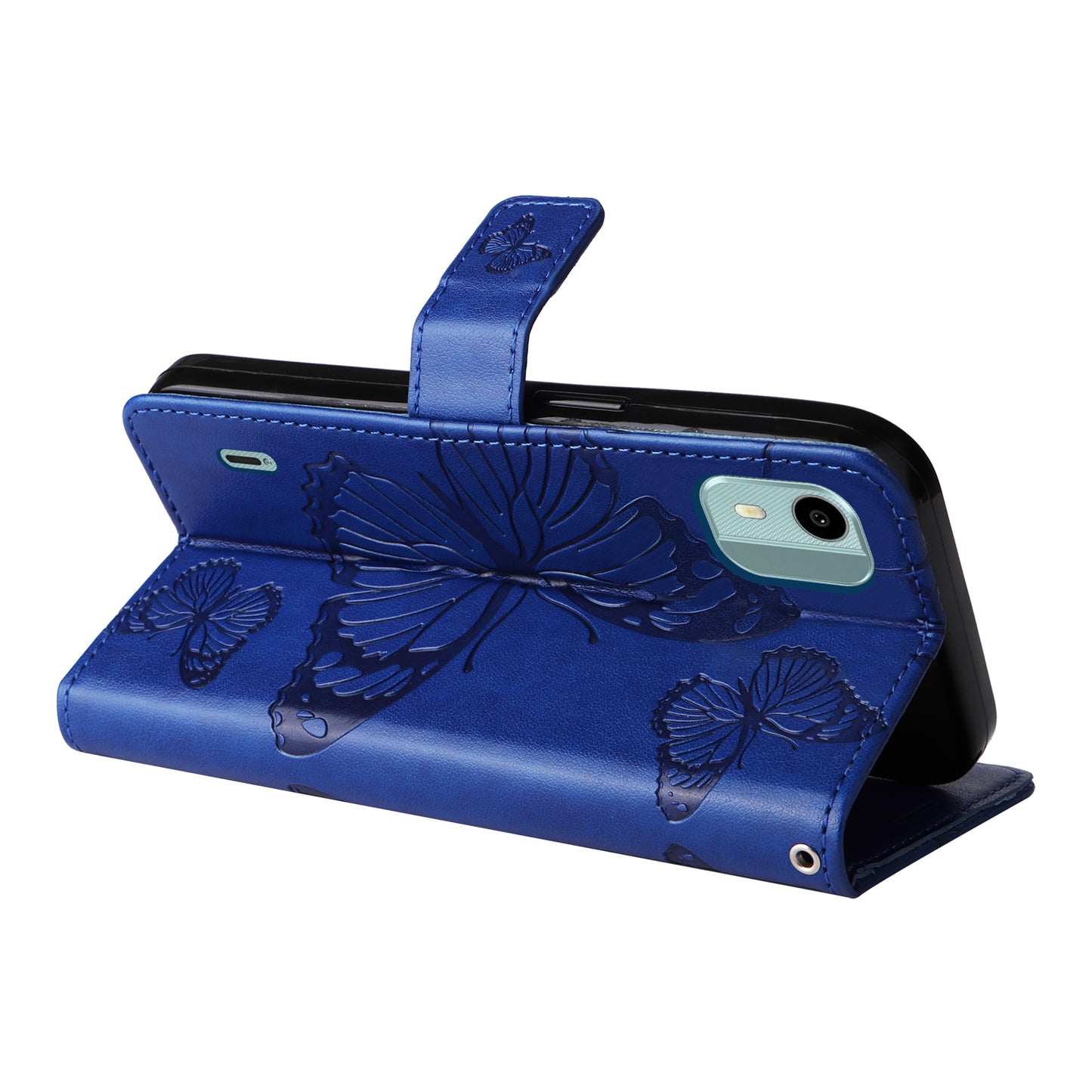 KT Imprinting Flower Series-2 Leather Phone Case for Nokia C12 4G / C12 Plus / C12 Pro , Stand Wallet Butterfly Flower Imprinted Cover