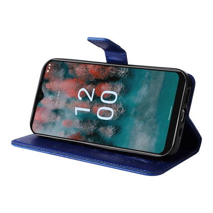 KT Imprinting Flower Series-2 Leather Phone Case for Nokia C12 4G / C12 Plus / C12 Pro , Stand Wallet Butterfly Flower Imprinted Cover