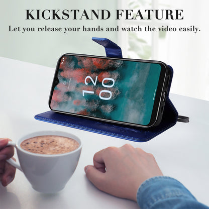 KT Imprinting Flower Series-2 Leather Phone Case for Nokia C12 4G / C12 Plus / C12 Pro , Stand Wallet Butterfly Flower Imprinted Cover